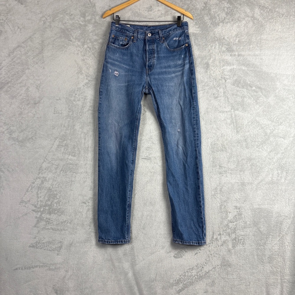 Levis 501 Original Fit Straight Leg Medium Wash Blue Distressed Jeans 12501-0346